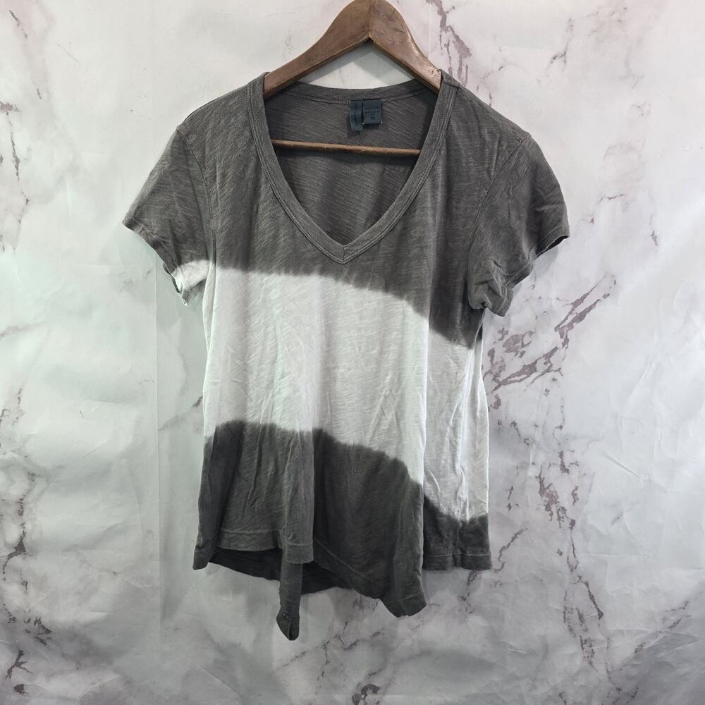 Anthropologie T Shirt Womens XS White Brown V Neck Dip Dye Boho Ombre Two Tone
